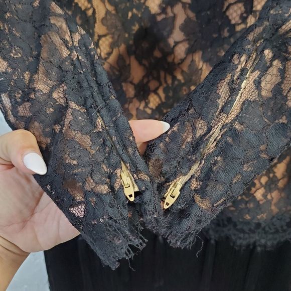 Saks Fifth Ave 80s Randall brooke formal Lace saying fringe cocktail  dress med - Picture 7 of 14